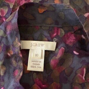J CREW 100% Silk Tuxedo ruffle button down shirt top blouse